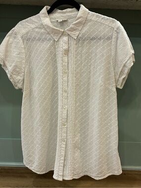 EUC Westport White Eyelet Short‑Sleeve Pintuck Button‑Up Blouse — Size 1X